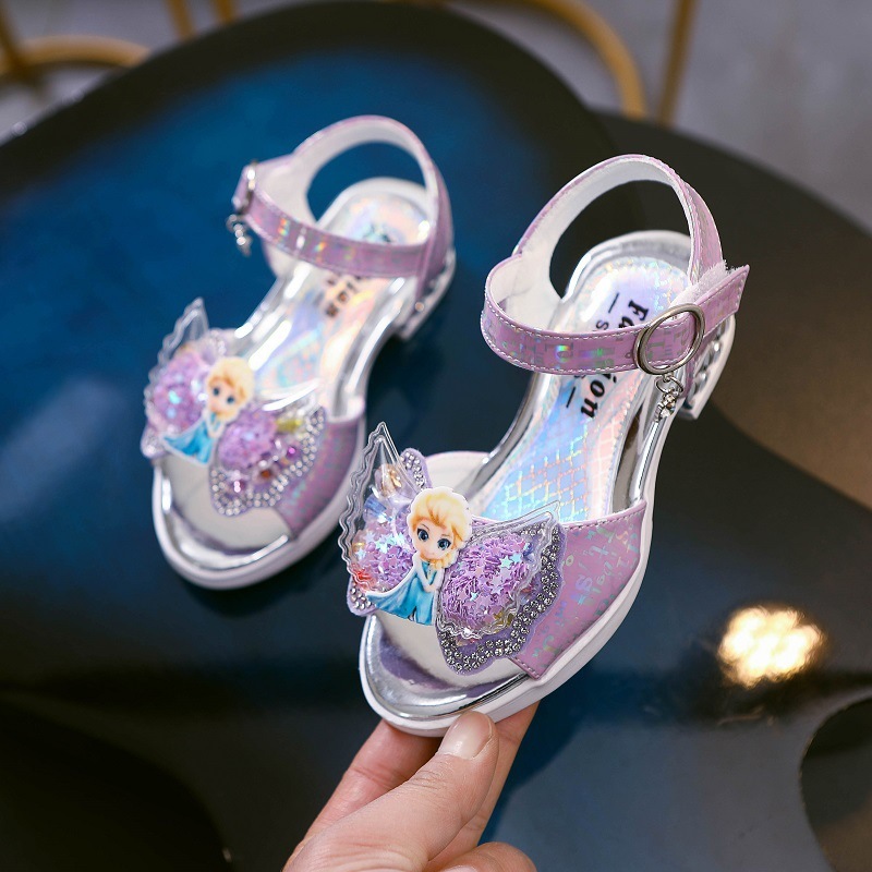 Spring new children's shoes children's half-heeled cute cartoon sandals with diamond bow princess shoes