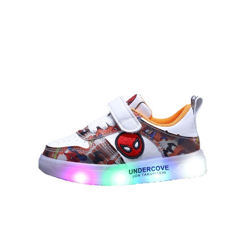 Spider-man light-on shoes Spring and Autumn New Leather Luminous baby boy sneakers small and medium boys tide