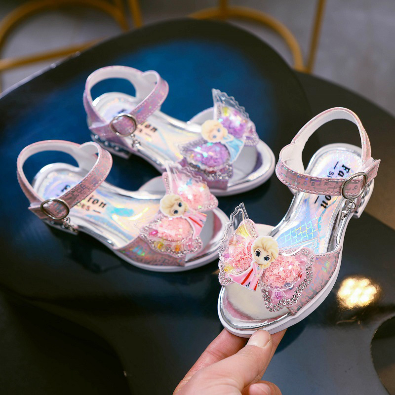 Spring new children's shoes children's half-heeled cute cartoon sandals with diamond bow princess shoes