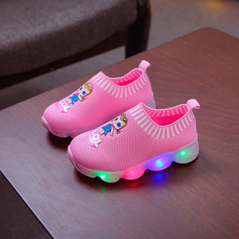 New Spring and Autumn Princess single-layer shoes light shoes children's shoes light shoes lol light shoes flying woven shoes flashing light LED light up shoes light shoes