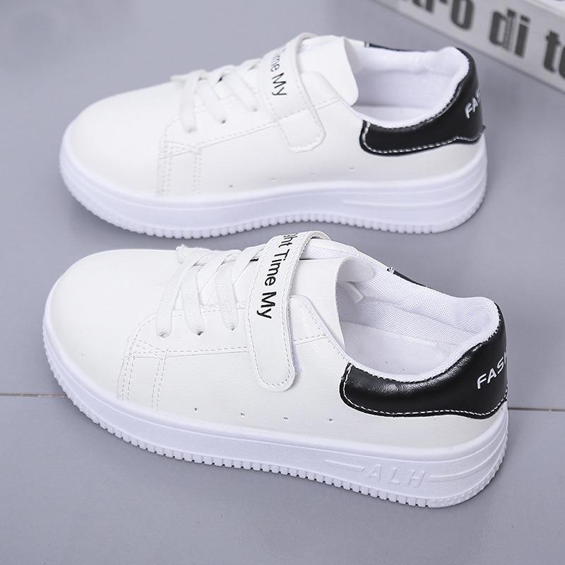 Children's white shoes spring new boys and girls platform sneakers medium and big children Velcro casual sneakers