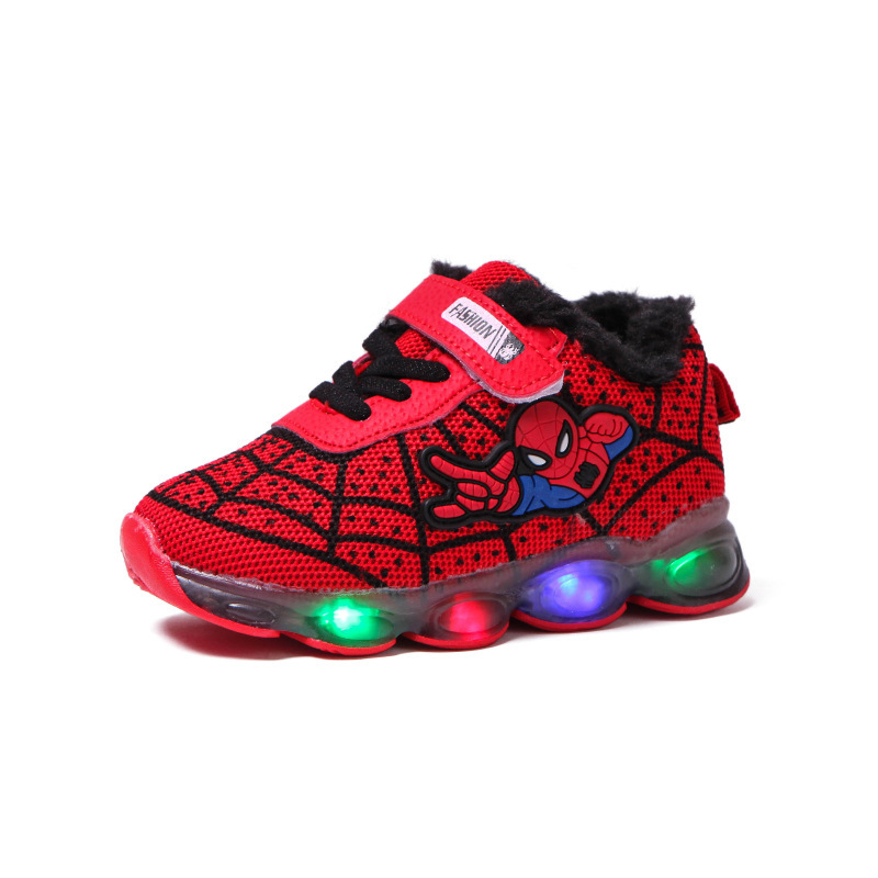 Spider-Man flash cotton shoes Children's luminous shoes boys and girls running shoes flash sports shoes mesh
