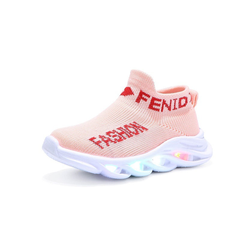 LED light children's shoes new boys' casual sports shoes Girls' letters 1-6 years old colorful light shoes