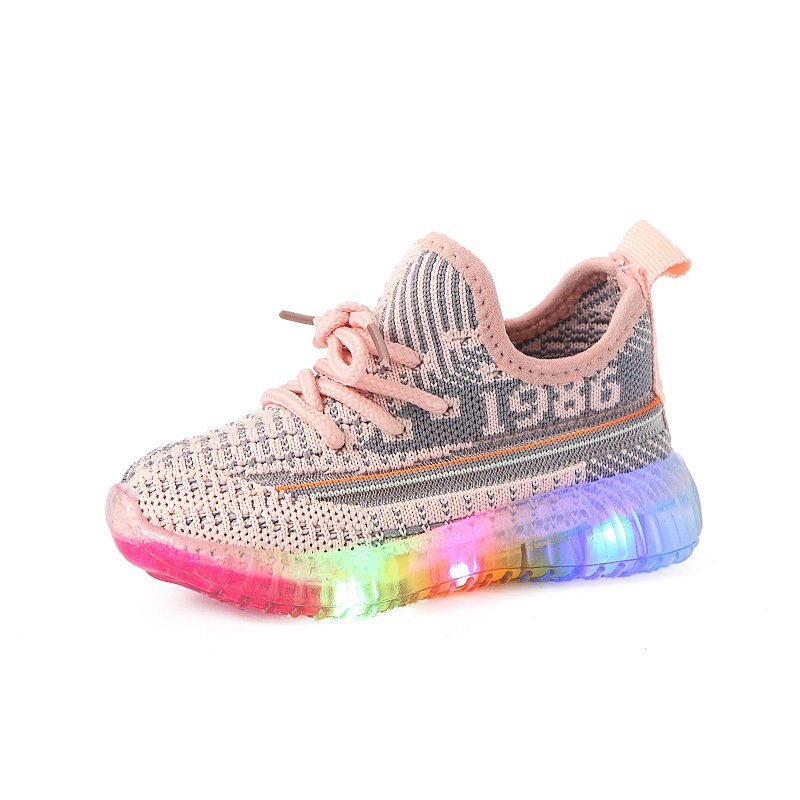 Children's shoes bright light autumn new children's luminous shoes LED light sneakers boys and girls breathable flying woven coconut
