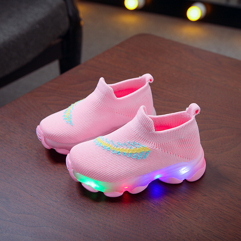 Europe and America cross border good lamp induction lamp light on time long LED lamp sock shoes boys and girls light shoes Flyknit feather pattern