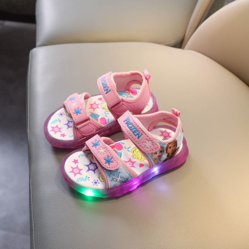 Summer new children's sandals women's shoes with LED light Aisha sisters luminous children's shoes wholesale girls' sandals