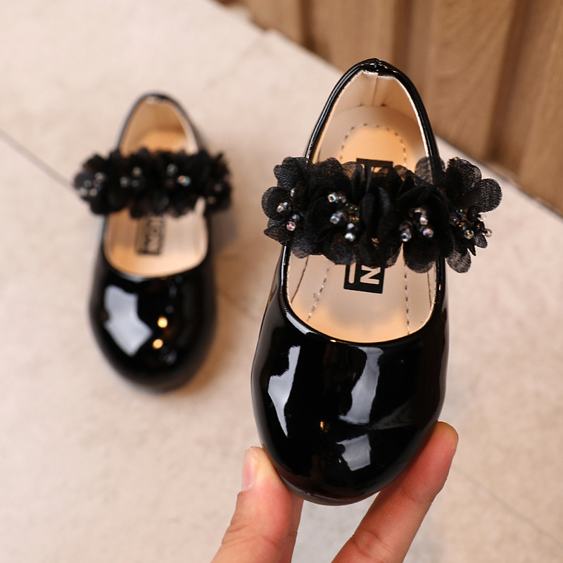Girls' Princess leather shoes Korean style girls' rhinestone lace baby shoes black performance shoes children's shoes