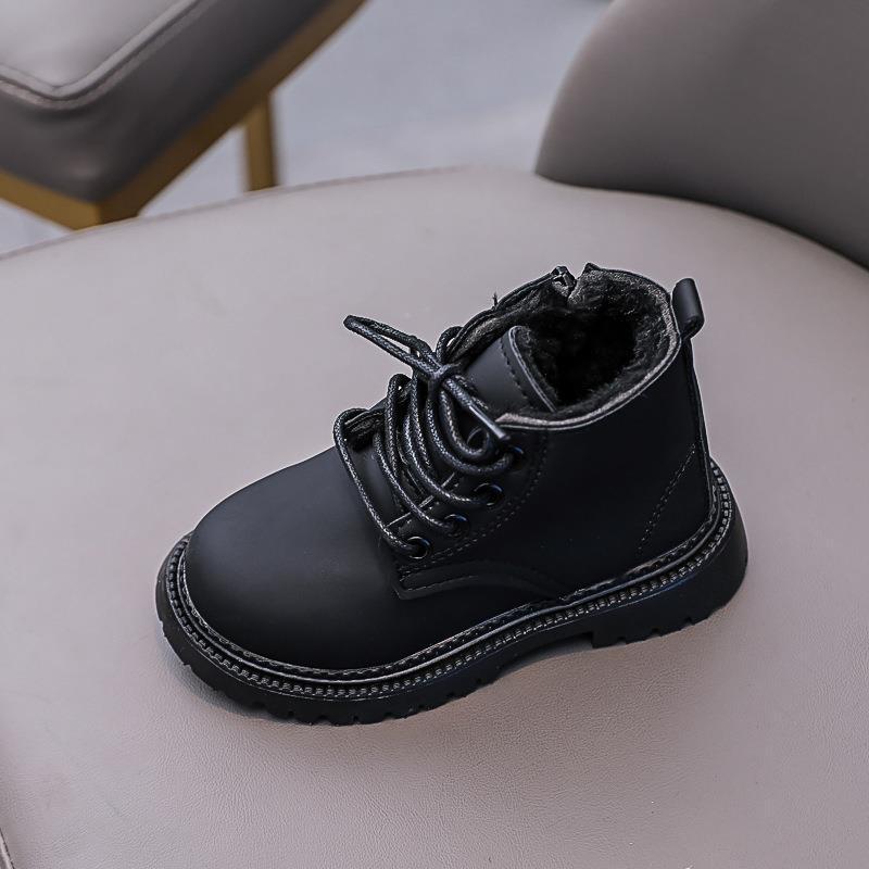 Spring and Autumn new children's shoes children's boots Dr. Martens Boots foreign trade Boys' leather fashionable black tie ankle boots