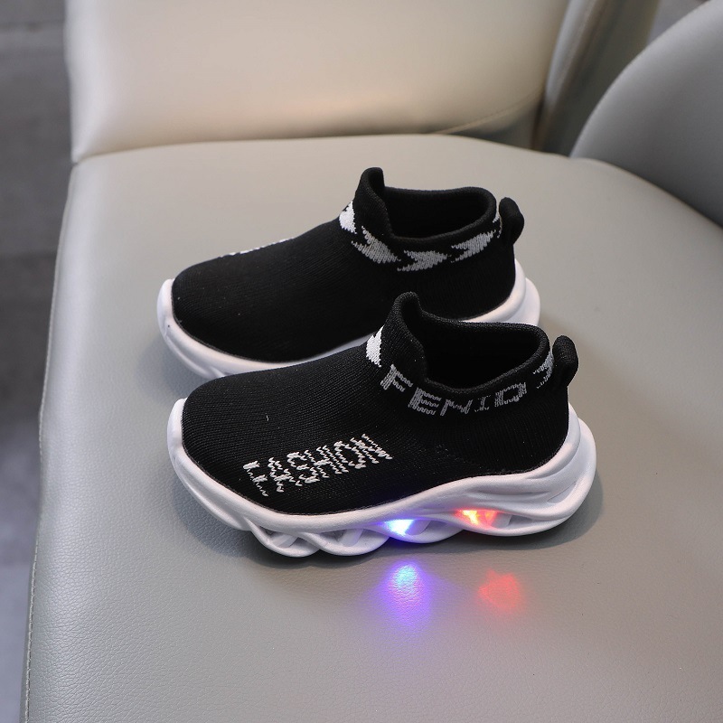 LED light children's shoes new boys' casual sports shoes Girls' letters 1-6 years old colorful light shoes