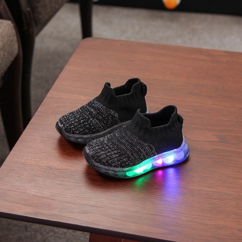 Autumn new boys and girls light shoes shoes with LED light light shoes light up shoes light shoes fly-knit sneakers slip-on shoes light shoes sock shoes
