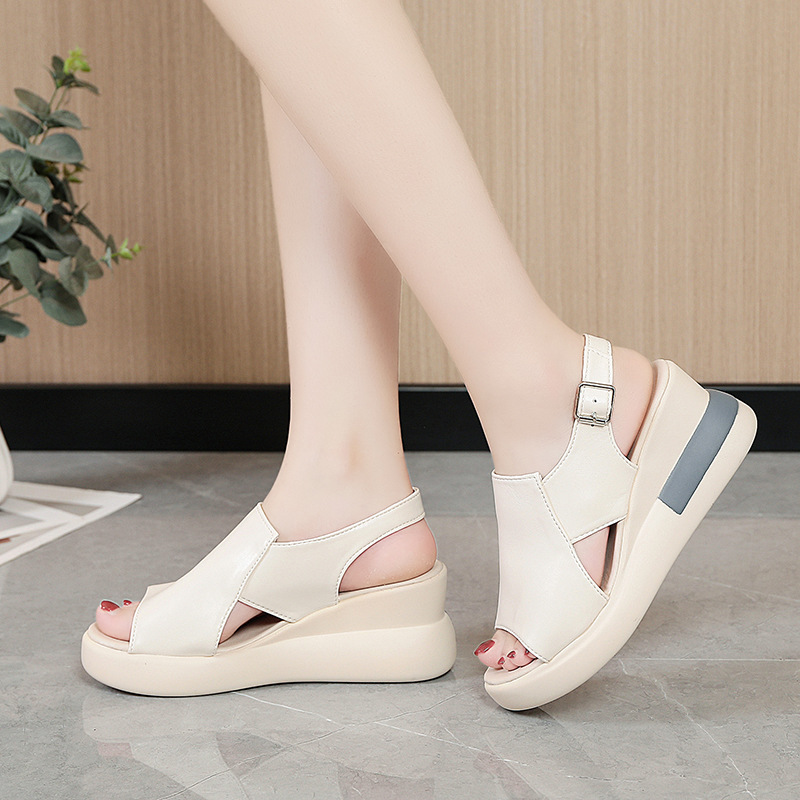 Women's platform wedge sandals, ankle-strap buckle large size high heel sandals