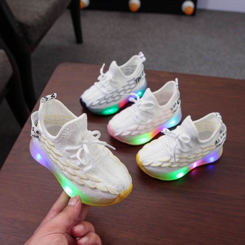 Children's coconut shoes light-on 1-5 years old 3 baby girl sneakers boy shoes summer mesh small children's flying woven shoes