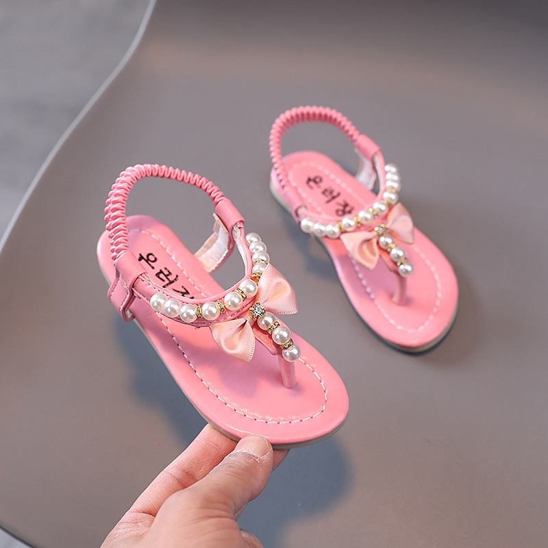 Summer new girls' sandals fashionable Korean style soft bottom medium and large children's princess shoes non-slip beaded children's sandals