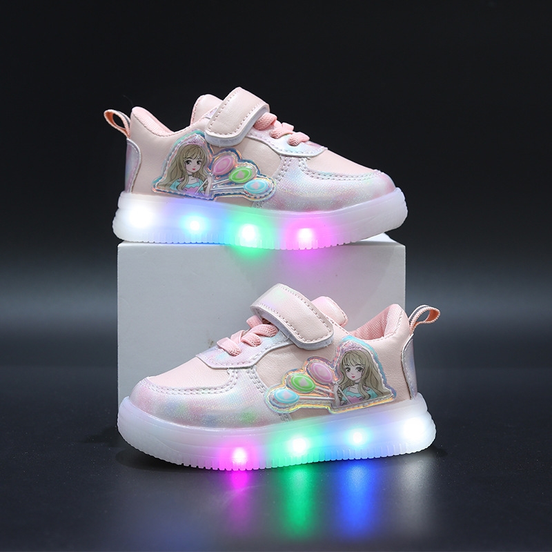 Spring and Autumn children's new LED luminous Sports Board shoes girls' soft bottom breathable running shoes light shoes tide