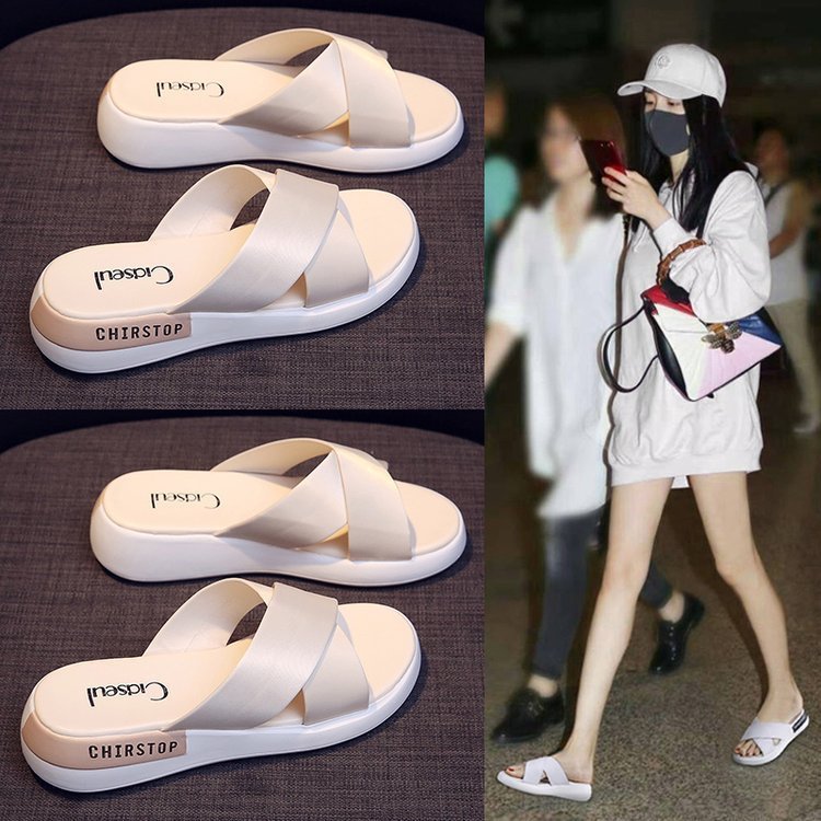 Women's sandals new summer Korean style fashionable cross strap thick bottom ins fashionable student wedge sandals