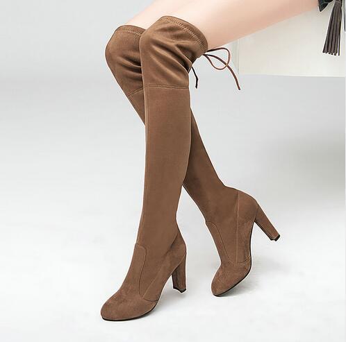 Fall new long boots European and American over the knee boots pointed matte leather chunky heel high heel boots long boots female