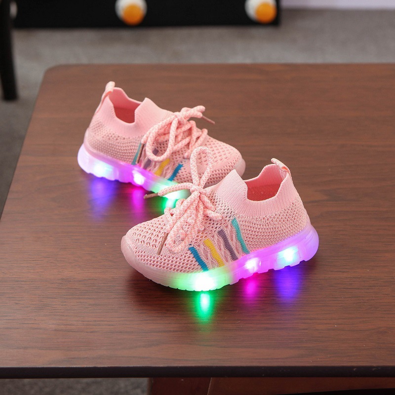 Spring and Autumn new children's light shoes with led lights boys and girls shoes flying woven led horse running light luminous flashing light coconut shoes