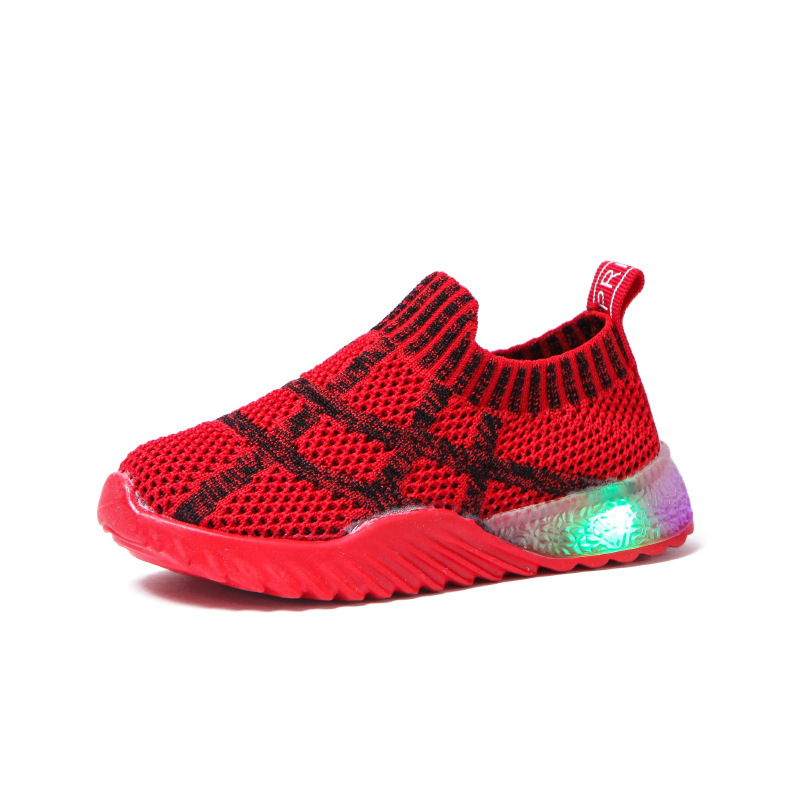 Autumn new spider web boys and girls shoes light shoes flying woven light up shoes slip-on light shoes LED light