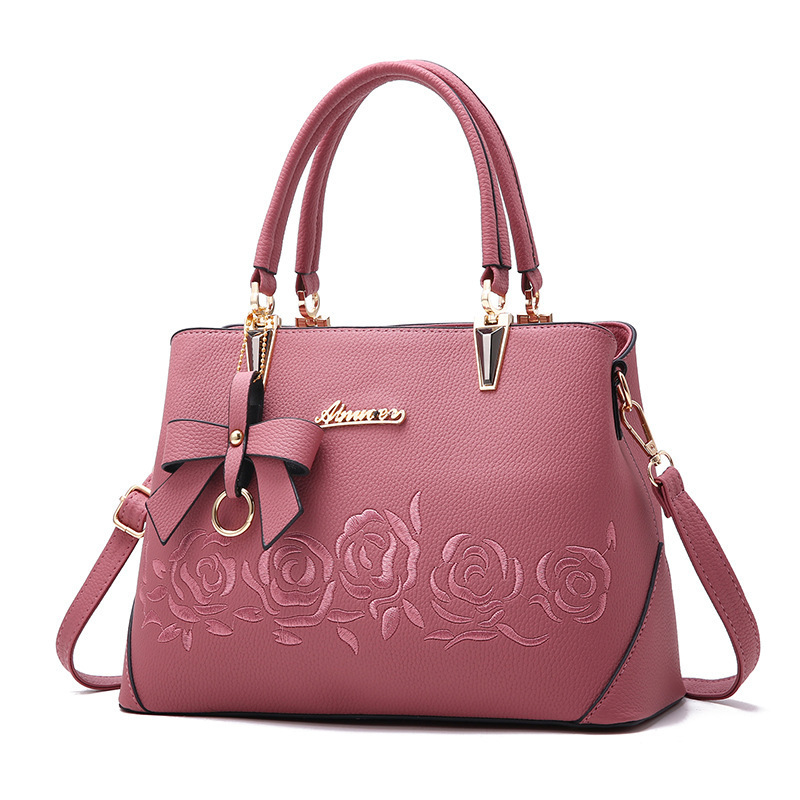 [Profound women's bag] new women's PU leather handbag European and American fashion all-match embroidered shoulder big bag