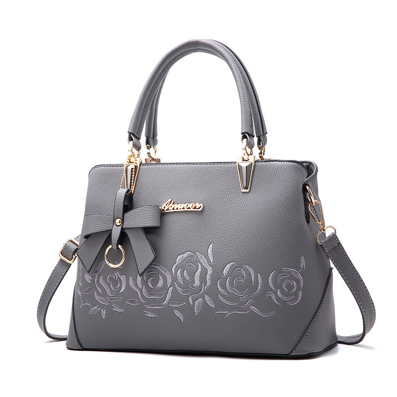 [Profound women's bag] new women's PU leather handbag European and American fashion all-match embroidered shoulder big bag