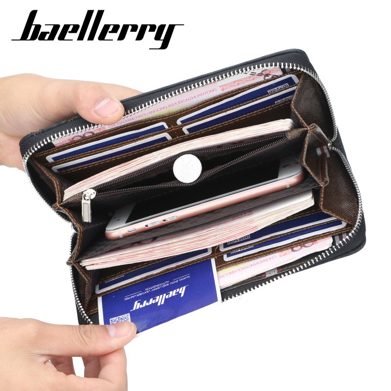 baellerry men's wallet long zip wallet men's youth casual clutch men's hand strap clutch