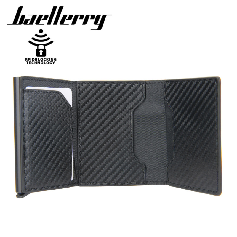 baellerry men's aluminum box carbon fiber anti-theft card holder rfid short automatic pop-up card type European and American female card sleeve