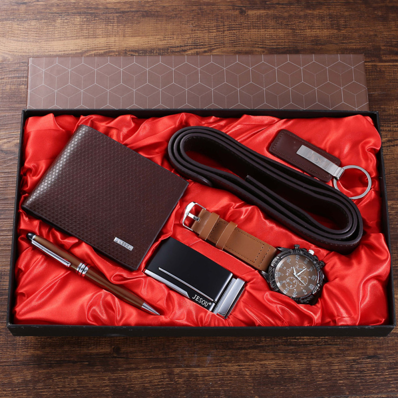 Trend atmosphere personalized classic set gift box Watch Belt keychain pen fashion wallet 5pcs/set