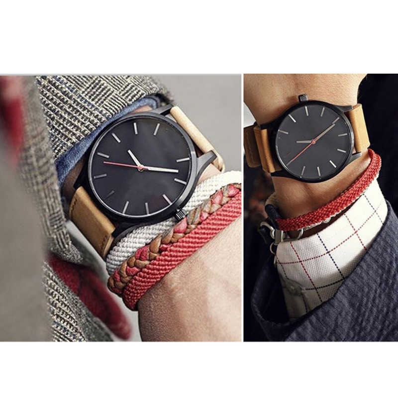 Men's Watch business quartz watch set beaded bracelet lace leather bracelet