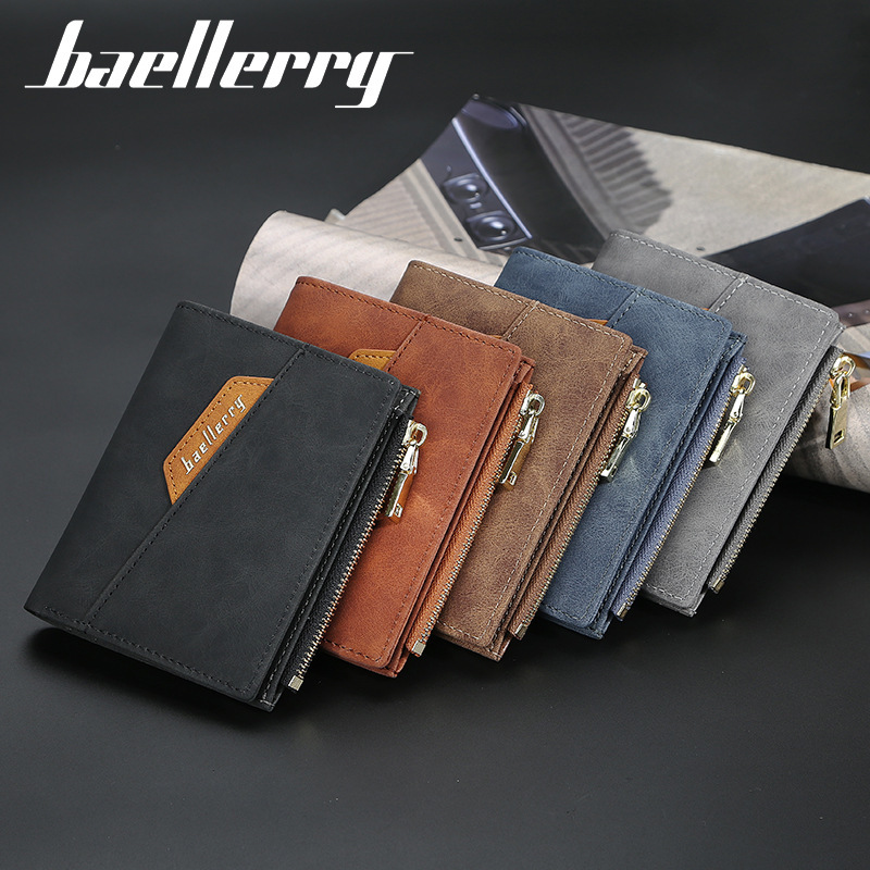 baellerry men's wallet short pu fare thin multi-card-slot coin purse fashion zipper vertical wallet