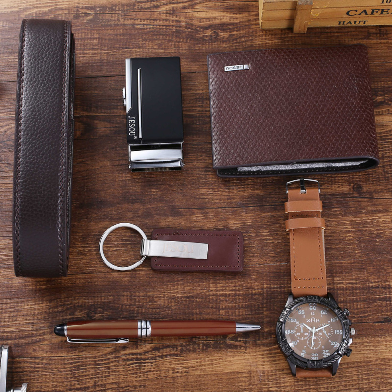 Trend atmosphere personalized classic set gift box Watch Belt keychain pen fashion wallet 5pcs/set