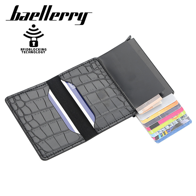 baellerry new crocodile pattern rfid anti-degaussing bank card package men's multiple card slots aluminum alloy card clamp