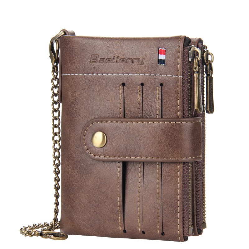 baellerry men's wallet new European and American double zipper buckle coin purse retro wallet vertical coin purse