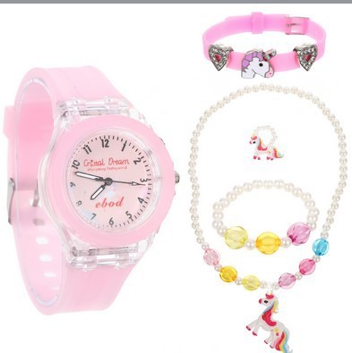 Unicorn bracelet watch colorful luminous silicone quartz watch student watch bracelet set