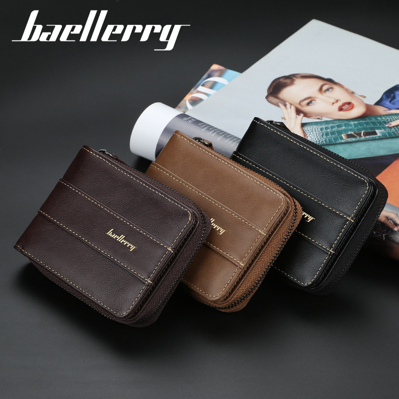 baellerry new wallet men's European and American pu zipper coin purse multiple card slots tri-fold creative driving license holder