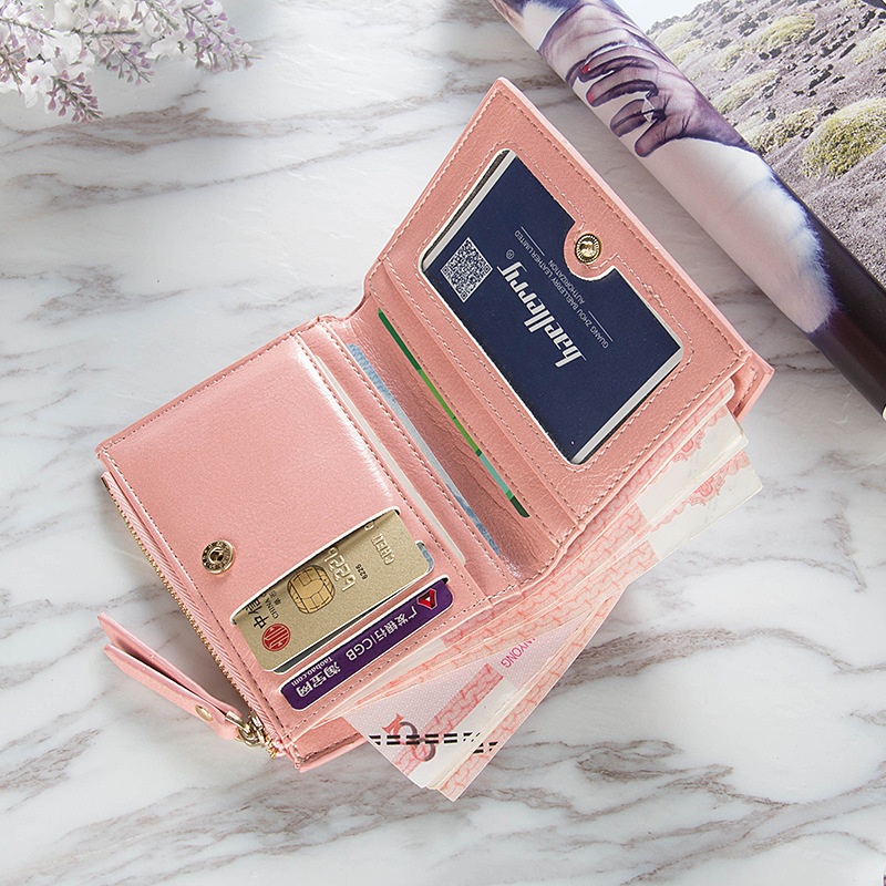 New women's short zipper wallet two-fold buckle horizontal wallet European American style patent leather cute small coin purse
