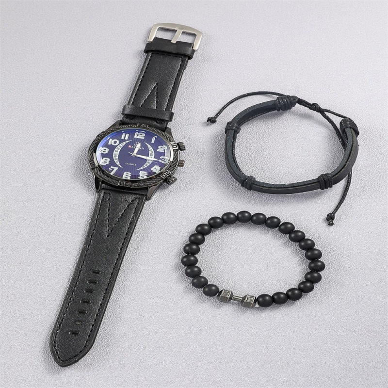 Men's watch high-tech casual calendar casual watch men's all-match dumbbell beaded lace hemp rope bracelet