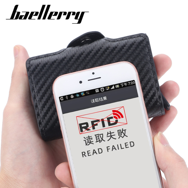 RFID automatic pinball card LOGO-free men's short card holder double-layer carbon fiber anti-theft card holder magnetic snap card sleeve