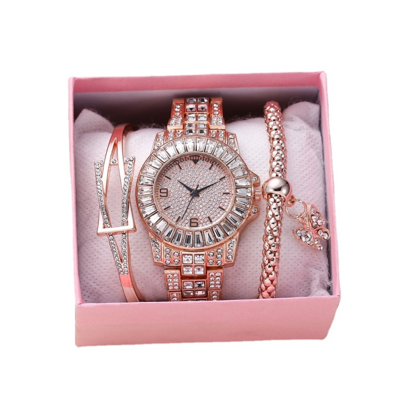 Women's Business graceful personality personality diamond stud steel belt quartz watch personalized bracelet bracelet (3pcs/set)