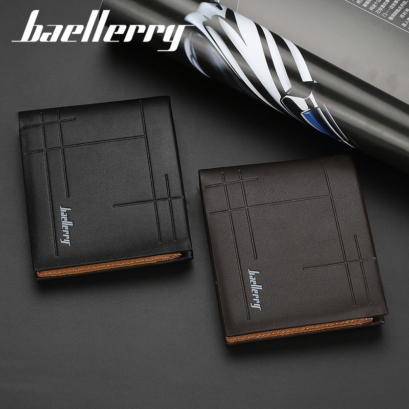 baellerry men's short wallet retro multi card slots wallet cross-border hot sale horizontal three-fold coin purse men