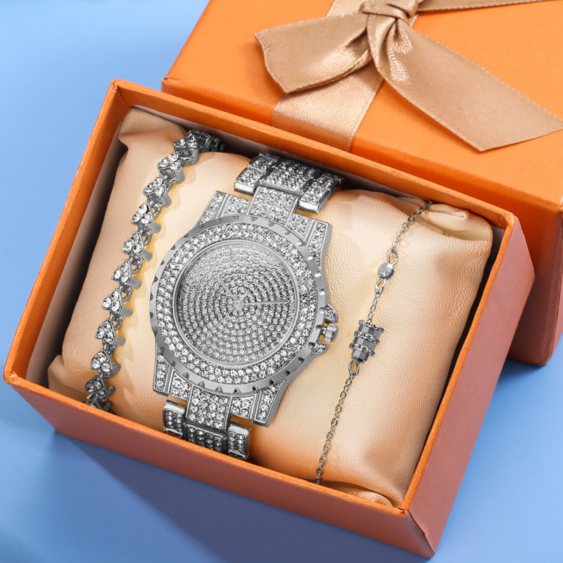 Women's Watch Bracelet set diamond steel strap quartz watch Roman bracelet ring bracelet butterfly box