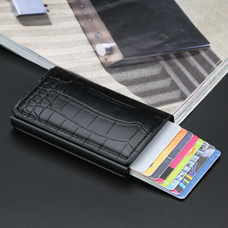 baellerry new crocodile pattern rfid anti-degaussing bank card package men's multiple card slots aluminum alloy card clamp