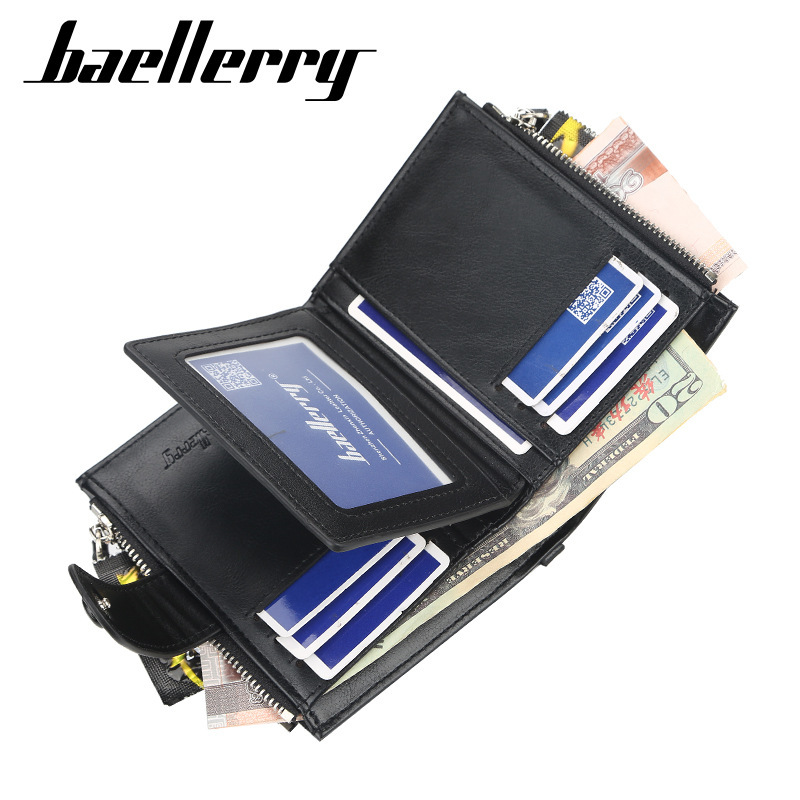 baellerry men's new double zipper creative short wallet fashion buckle multi-functional driving license holder men