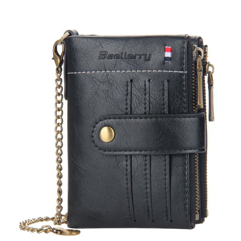 baellerry men's wallet new European and American double zipper buckle coin purse retro wallet vertical coin purse