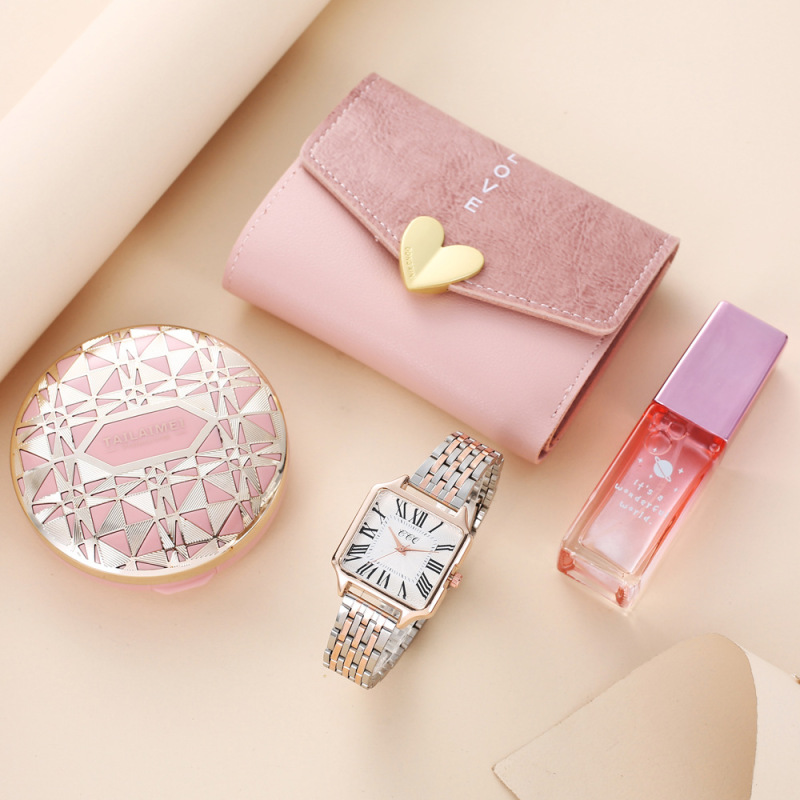 Watch women's Gift Set watch perfume wallet cosmetic mirror festival gift watch pink suit peach heart