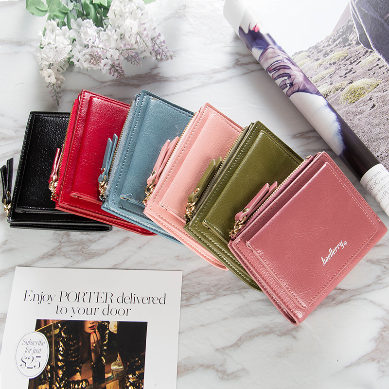 New women's short zipper wallet two-fold buckle horizontal wallet European American style patent leather cute small coin purse