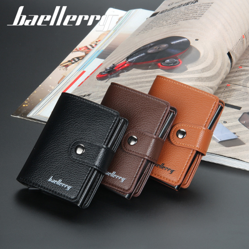 baellerry buckle men's aluminum box anti-magnetic theft card holder rfid short buckle automatic pop-up card holder