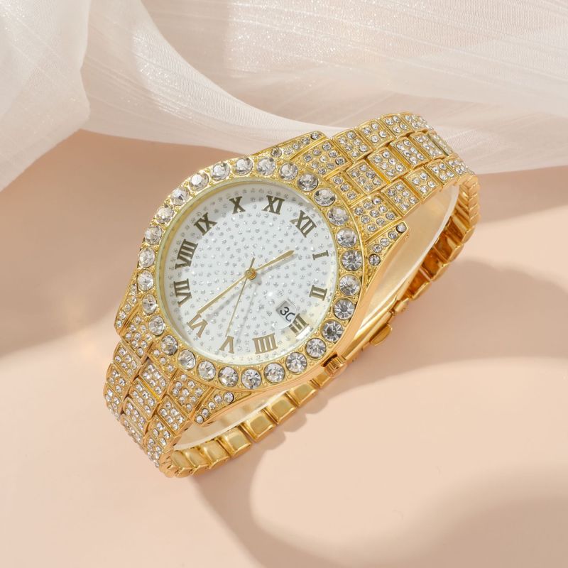 2022 hot sale Women's Roman full diamond quartz watch set 5pcs/set