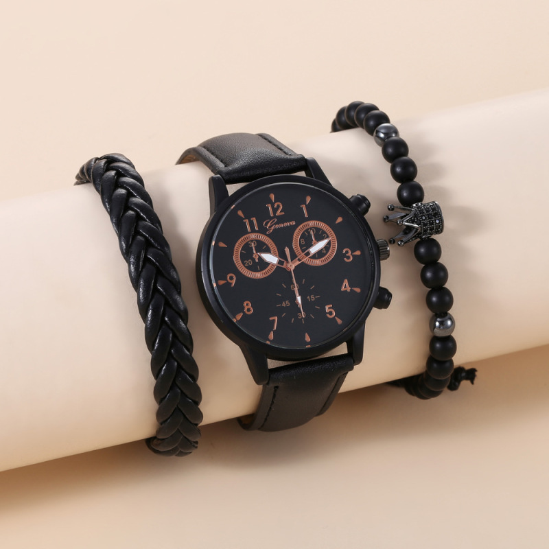 Casual fashion trends all-match business personality atmospheric belt quartz watch bracelet (3pcs/set)