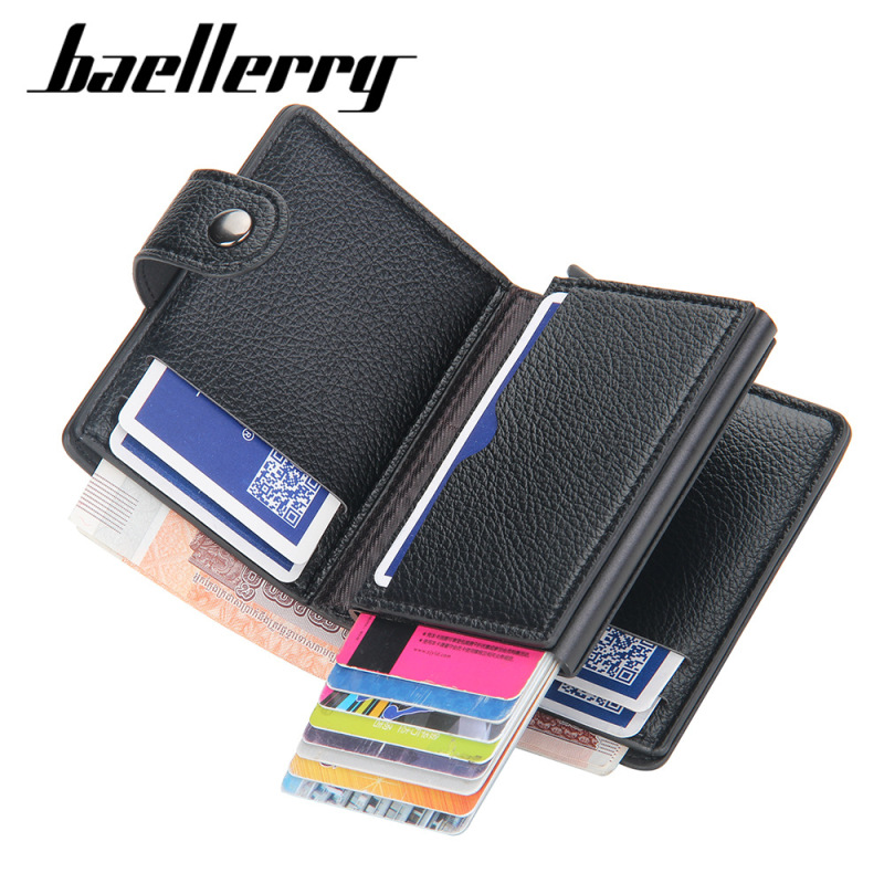 baellerry buckle men's aluminum box anti-magnetic theft card holder rfid short buckle automatic pop-up card holder