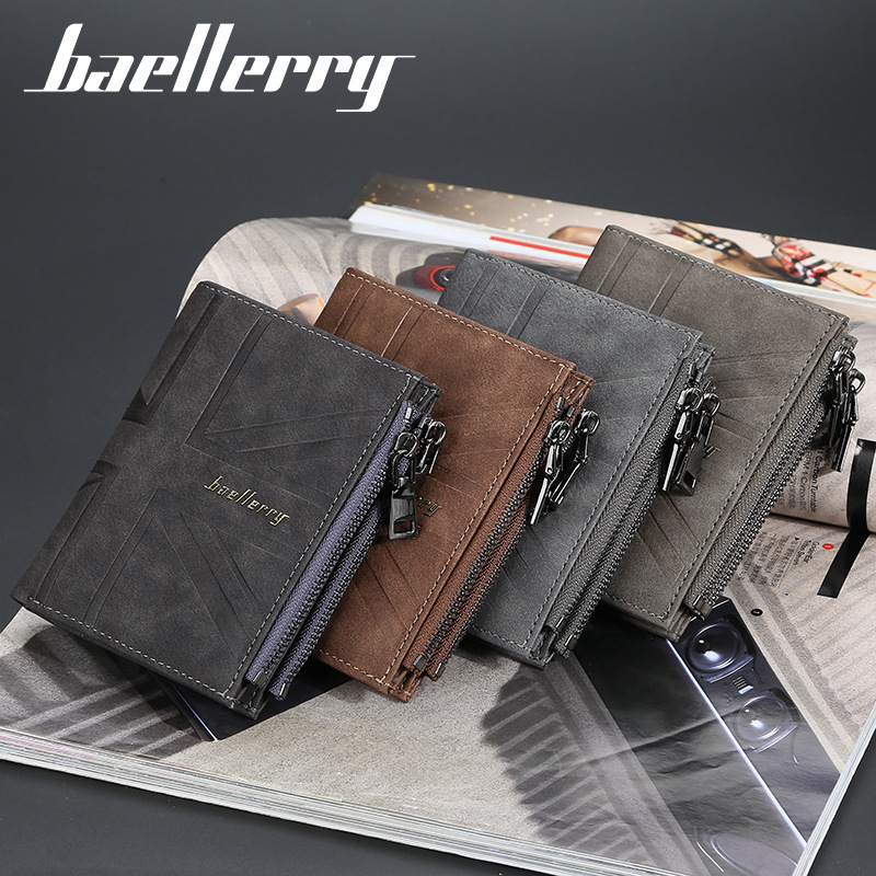baellerry men's wallet multiple card slots vertical coin purse short European and American double zipper fashion card holder wholesale